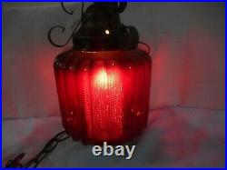 Vintage Mid Century Modern Retro 60's Red Swag Glass Globe Hanging Lamp Light