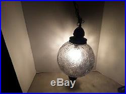 Vintage Mid Century Modern Retro BRASS/SMOKE Glass Swag Hanging Lamp