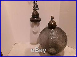 Vintage Mid Century Modern Retro BRASS/SMOKE Glass Swag Hanging Lamp