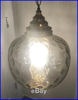 Vintage Mid Century Modern Smoke Gray Glass Swag Hanging Lamp Light