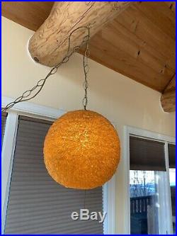 Vintage Mid Century Modern Spaghetti Hanging Swag Lamp Light Orange