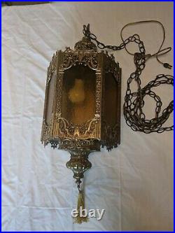 Vintage Mid Century Modern Swag Lamp Hanging Chandelier Light Hollywood Regency
