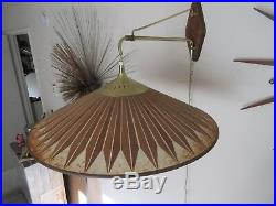 Vintage Mid Century Modern Teak & Fiberglass Shade Hanging Wall Lamp