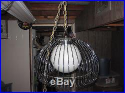 Vintage Mid Century Modern Thurston Eames Minimalist Chrome Wire Hanging Lamp