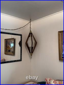 Vintage Mid Century Modern Walnut & Frosted Glass Pendant Lamp, 1960s pos Virden