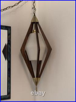 Vintage Mid Century Modern Walnut & Frosted Glass Pendant Lamp, 1960s pos Virden