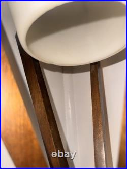 Vintage Mid Century Modern Walnut & Frosted Glass Pendant Lamp, 1960s pos Virden