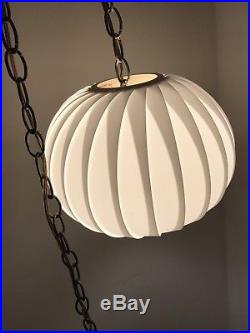 Vintage Mid Century Modern White Hanging Pendant Denmark Lamp Light
