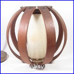 Vintage Mid Century Modern Wood & Fiberglass Spherical Hanging Pendant Lamp