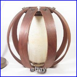 Vintage Mid Century Modern Wood & Fiberglass Spherical Hanging Pendant Lamp
