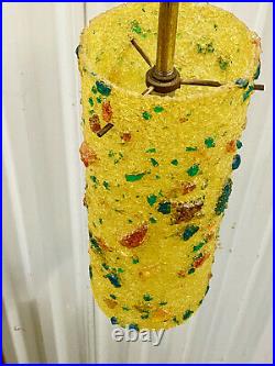 Vintage Mid Century Modern Yellow Fiberlgass Hanging Chain Swag Lamp