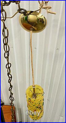 Vintage Mid Century Modern Yellow Fiberlgass Hanging Chain Swag Lamp