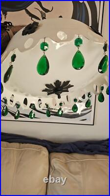 Vintage Mid Century OOAK Swag Hanging Light Lamp Green Prisms 15 x 15