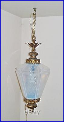 Vintage Mid Century Opalescent Moonstone Carl Falkenstein 1966 Hanging Swag Lamp