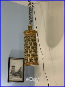 Vintage Mid Century Pottery Hanging Swag Lamp
