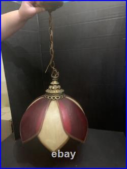 Vintage Mid Century Red and Cream Plastic Hanging Tulip Swag Lamp Vintage Mid Century Red and Cream Plastic Hanging Tulip Swag Lamp