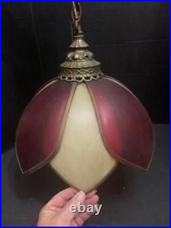Vintage Mid Century Red and Cream Plastic Hanging Tulip Swag Lamp