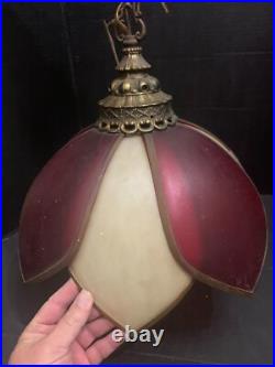 Vintage Mid Century Red and Cream Plastic Hanging Tulip Swag Lamp