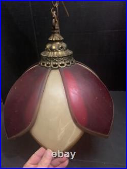 Vintage Mid Century Red and Cream Plastic Hanging Tulip Swag Lamp Vintage Mid Century Red and Cream Plastic Hanging Tulip Swag Lamp