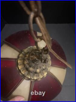 Vintage Mid Century Red and Cream Plastic Hanging Tulip Swag Lamp