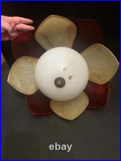 Vintage Mid Century Red and Cream Plastic Hanging Tulip Swag Lamp