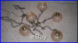 Vintage Mid Century Regency Champagne Light Hanging Ceiling Lamp 5 globes corded