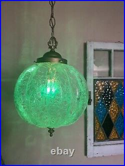 Vintage Mid Century Retro Clear Crackle Glass Pumpkin Shaped Swag Hanging Light