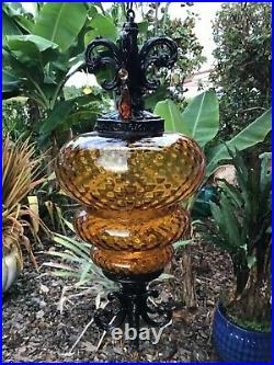 Vintage Mid Century Retro Glass Amber Hanging Swag Light/Lamp