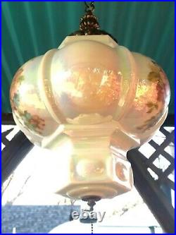 Vintage Mid Century Retro Hanging Lamp EFEF IND Iridescent Glass Ball Swag Light
