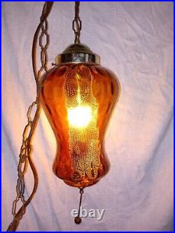 Vintage Mid Century Retro Hanging Mini Swag Light/Lamp Amber Glass Design