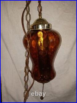 Vintage Mid Century Retro Hanging Mini Swag Light/Lamp Amber Glass Design