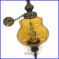 Vintage Mid Century Retro Hanging Swag Light Lamp Amber Rootbeer Glass Design