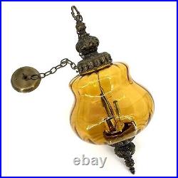 Vintage Mid Century Retro Hanging Swag Light Lamp Amber Rootbeer Glass Design