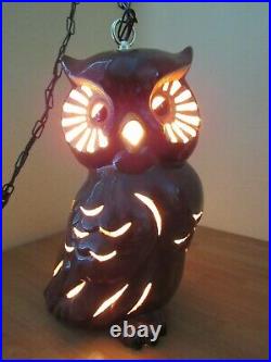 Vintage Mid Century Retro Owl Swag Hanging Light Pottery 16 Tall Retro