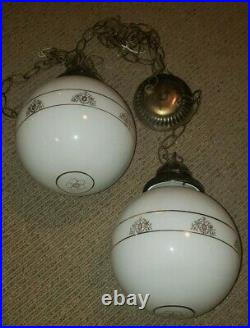 Vintage Mid Century Sarama Chain Hanging Swag Pendulum Light Fixture Lamp Pair