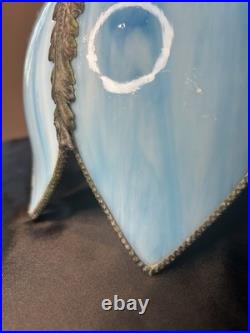 Vintage Mid Century Slag Glass Tulip Hanging Lamp shade Blue 8 Panels READ