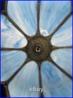 Vintage Mid Century Slag Glass Tulip Hanging Lamp shade Blue 8 Panels READ