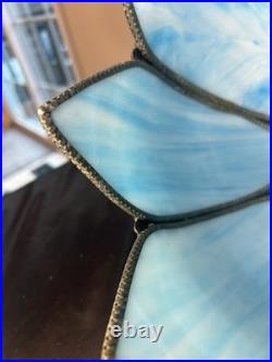 Vintage Mid Century Slag Glass Tulip Hanging Lamp shade Blue 8 Panels READ
