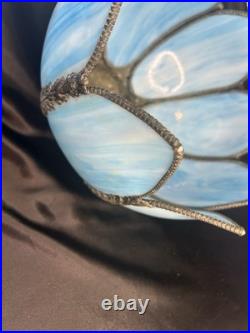 Vintage Mid Century Slag Glass Tulip Hanging Lamp shade Blue 8 Panels READ