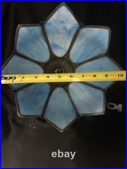 Vintage Mid Century Slag Glass Tulip Hanging Lamp shade Blue 8 Panels READ