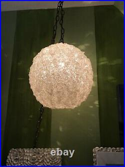Vintage Mid Century Spaghetti Hanging Swag Lamp Light Globe Lucite Clear White