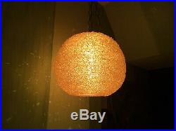 Vintage Mid Century Spaghetti Hanging Swag Lamp Light Lucite Orange Gold Globe