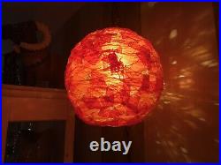 Vintage Mid Century Spaghetti Hanging Swag Lamp Light Lucite Red Orange Chunky