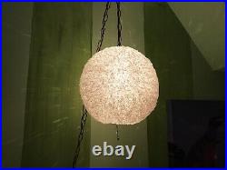 Vintage Mid Century Spaghetti Hanging Swag Lamp Light Lucite White Clear Globe