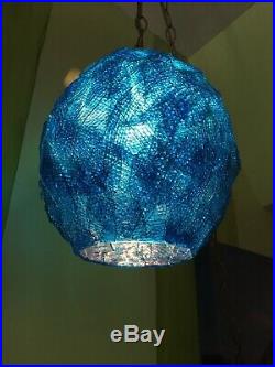 Vintage Mid Century Spaghetti Strap Lamp Hanging Swag Light Lucite Blue Shade #2