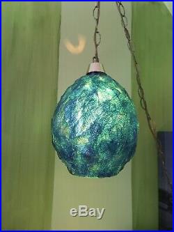 Vintage Mid Century Spaghetti Strap Lamp Hanging Swag Light Lucite Blue Shade #2