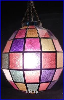 Vintage Mid Century Stained Glass Hanging Ceiling Chandelier LampLightWorking
