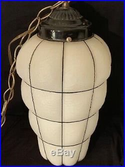 Vintage Mid Century Swag Lamp Hanging Lamp Light Glass Metal GILBERT WORKS