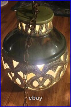 Vintage Mid Century Swag Lamp Light HANGING withChain Orb OPEN WORK GLOBE READ