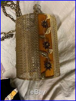 Vintage Mid Century Swag chain hanging light hollywood regency lamp gold metal